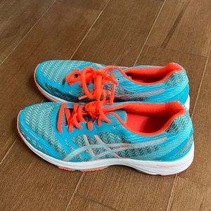 Blue and orange sneakers